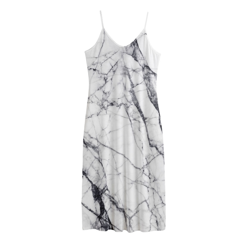 White Gray Scratch Marble Print Jersey Midi Cami Dress