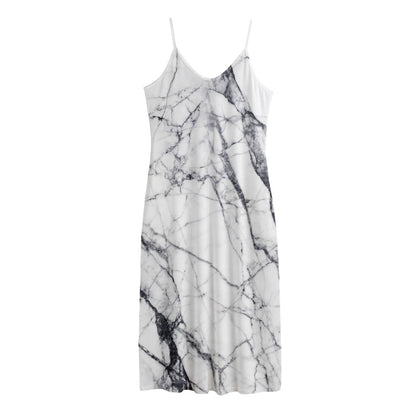 White Gray Scratch Marble Print Jersey Midi Cami Dress