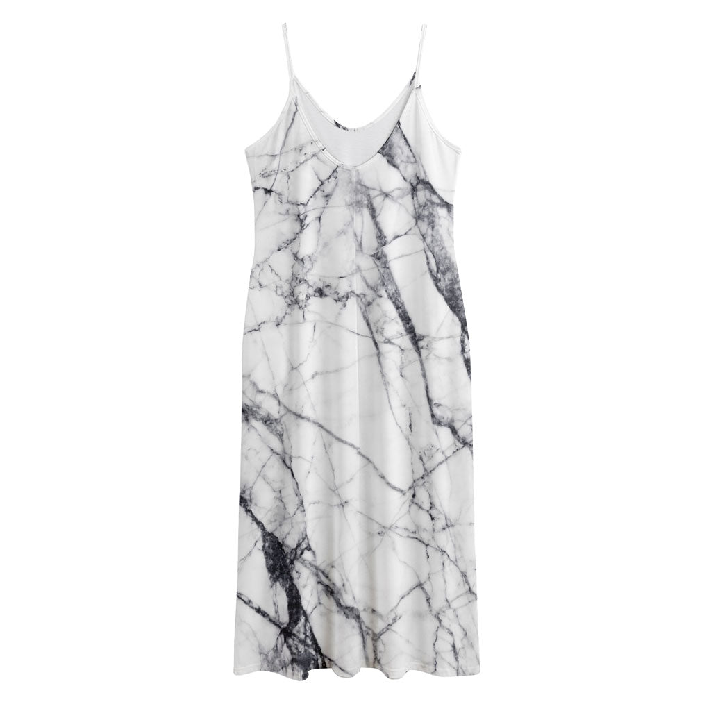 White Gray Scratch Marble Print Jersey Midi Cami Dress