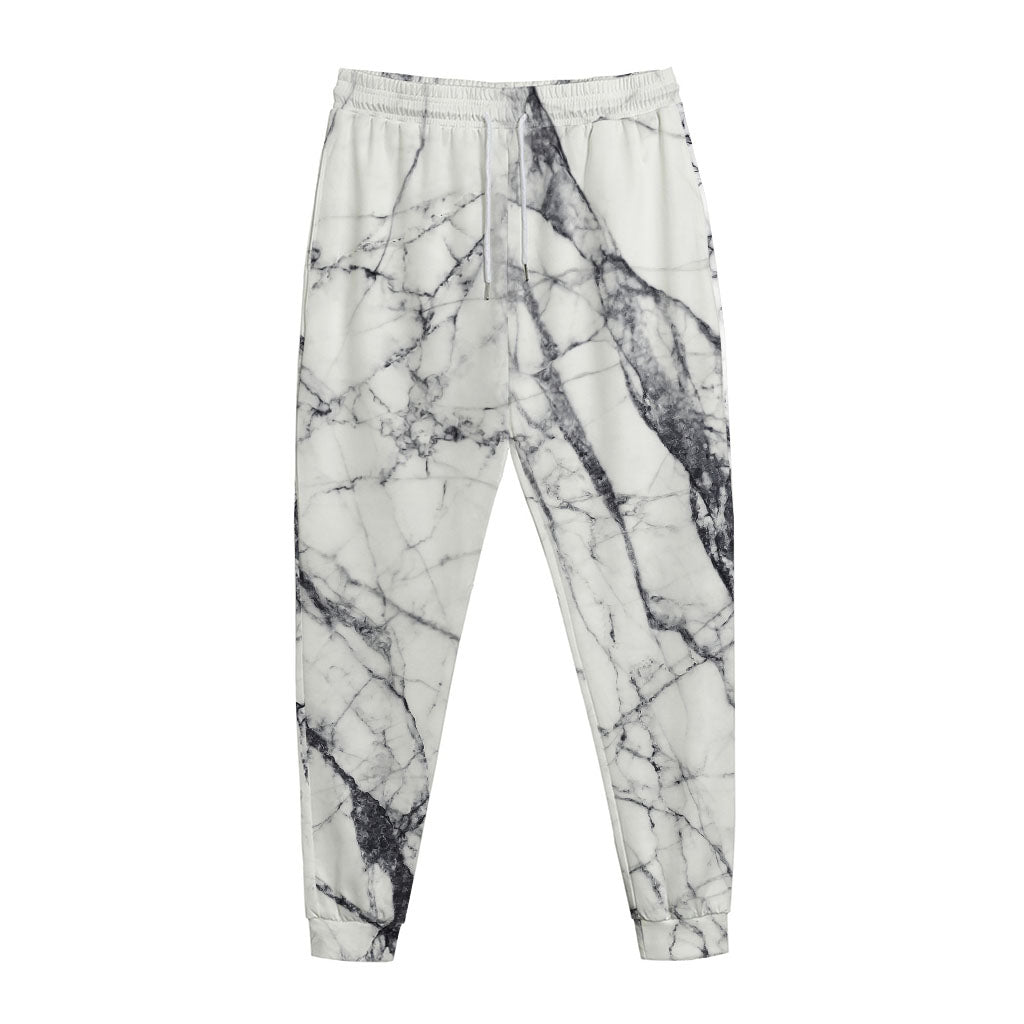 White Gray Scratch Marble Print Jogger Pants