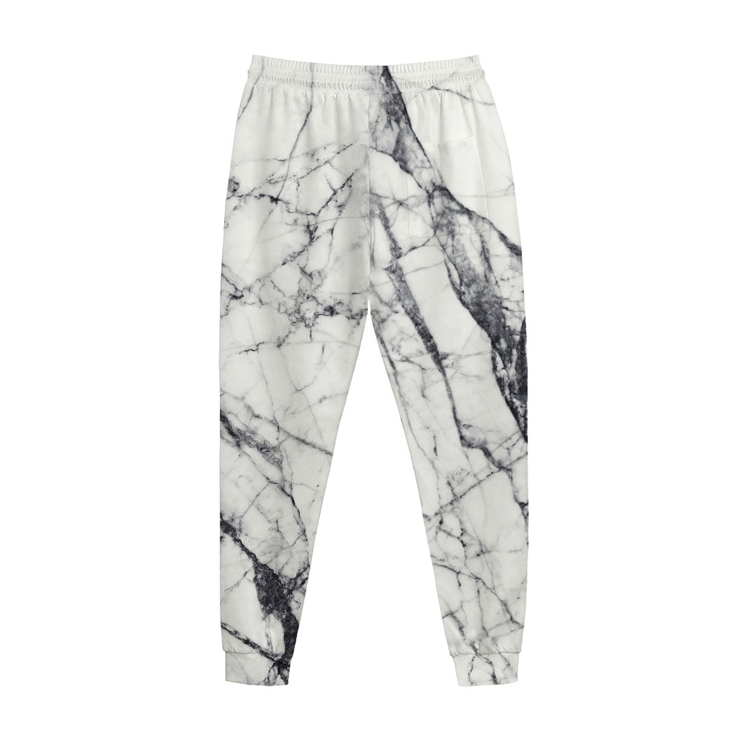 White Gray Scratch Marble Print Jogger Pants