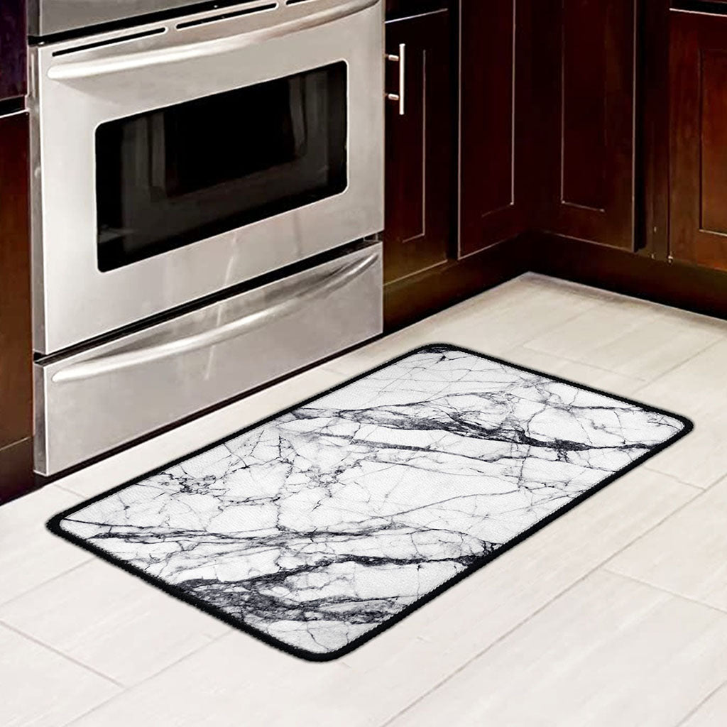 White Gray Scratch Marble Print Kitchen Mat