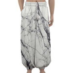 White Gray Scratch Marble Print Lantern Pants