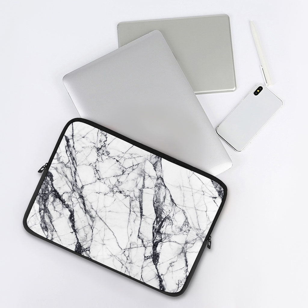 White Gray Scratch Marble Print Laptop Sleeve