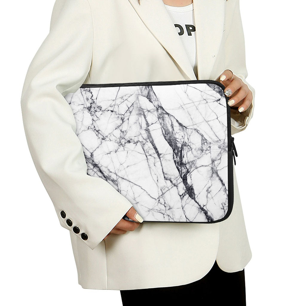 White Gray Scratch Marble Print Laptop Sleeve