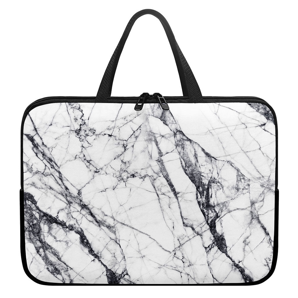 White Gray Scratch Marble Print Laptop Sleeve With Handle