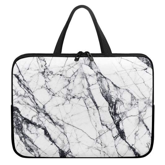 White Gray Scratch Marble Print Laptop Sleeve With Handle