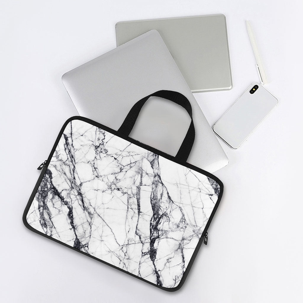 White Gray Scratch Marble Print Laptop Sleeve With Handle