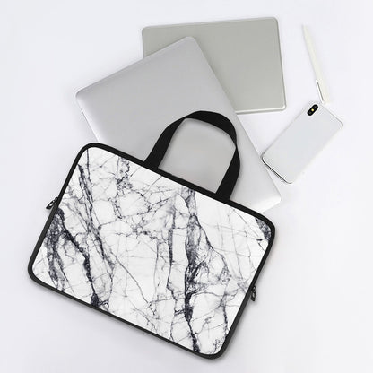 White Gray Scratch Marble Print Laptop Sleeve With Handle