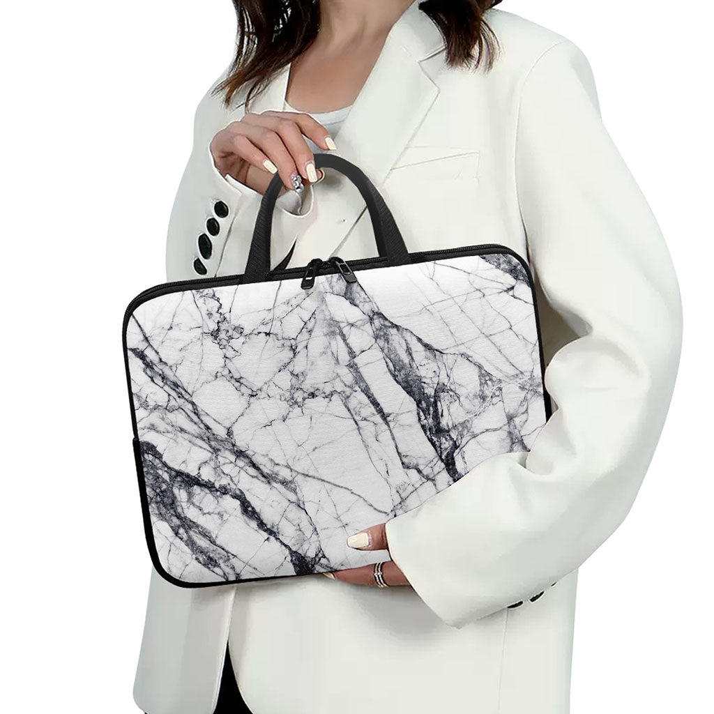 White Gray Scratch Marble Print Laptop Sleeve With Handle