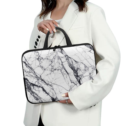 White Gray Scratch Marble Print Laptop Sleeve With Handle