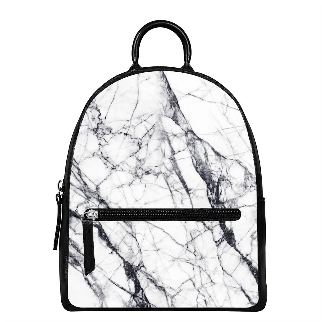 White Gray Scratch Marble Print Leather Backpack