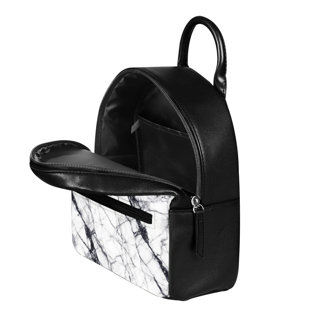 White Gray Scratch Marble Print Leather Backpack