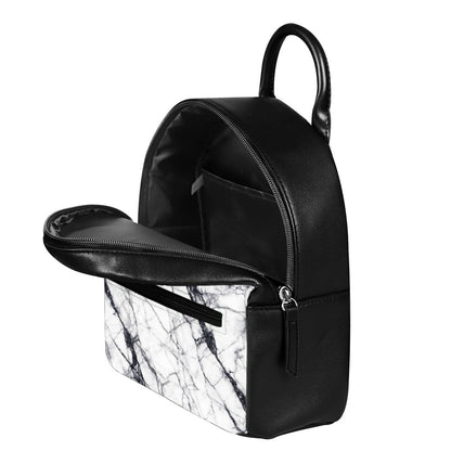 White Gray Scratch Marble Print Leather Backpack