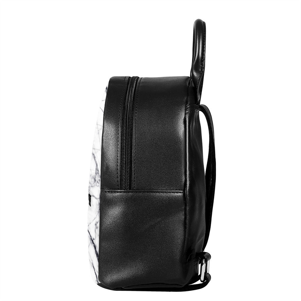 White Gray Scratch Marble Print Leather Backpack
