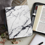 White Gray Scratch Marble Print Leather Bible Cover