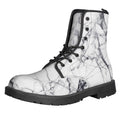 White Gray Scratch Marble Print Lace-Up Boots