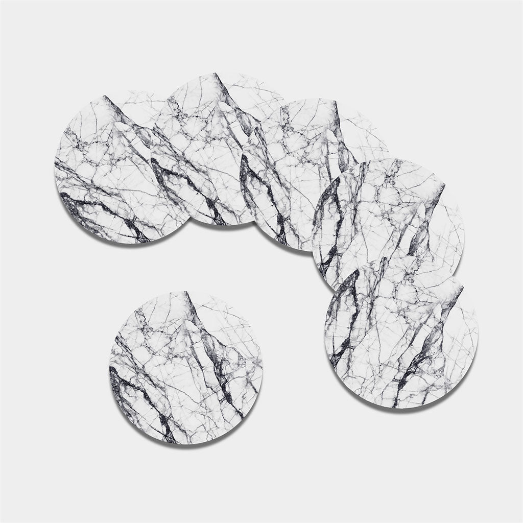 White Gray Scratch Marble Print Leather Coaster Set