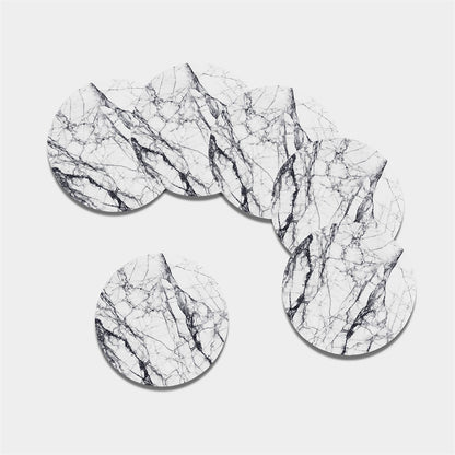 White Gray Scratch Marble Print Leather Coaster Set
