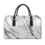 White Gray Scratch Marble Print Leather Duffle Bag