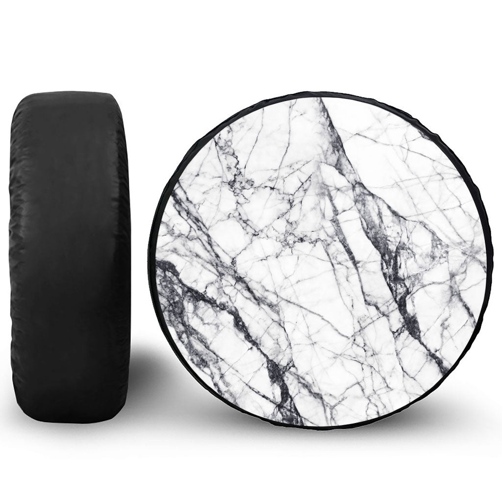 White Gray Scratch Marble Print Leather Spare Tire Cover