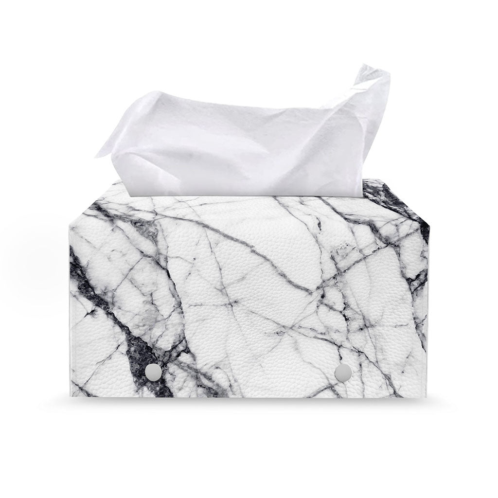 White Gray Scratch Marble Print Leather Tissue Box Cover