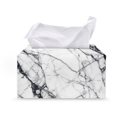 White Gray Scratch Marble Print Leather Tissue Box Cover