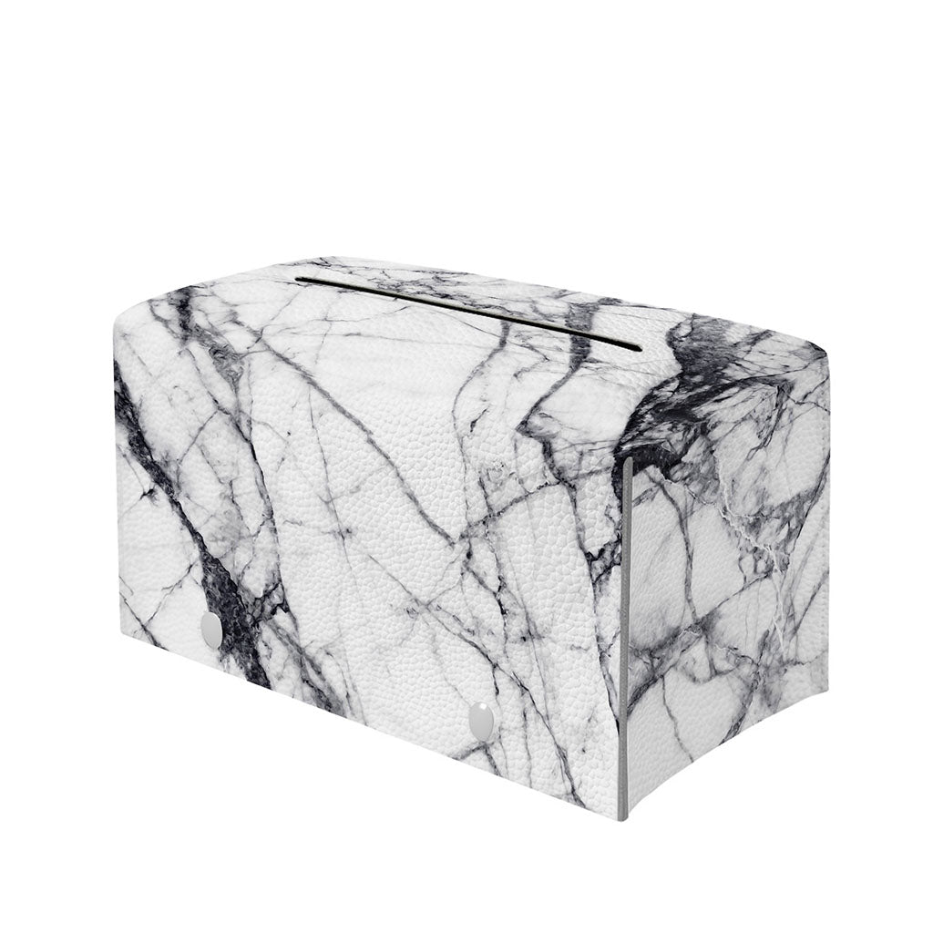 White Gray Scratch Marble Print Leather Tissue Box Cover