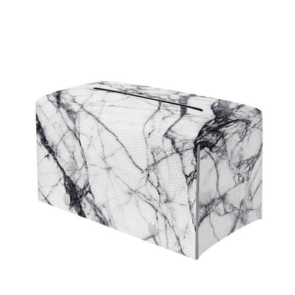 White Gray Scratch Marble Print Leather Tissue Box Cover
