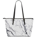 White Gray Scratch Marble Print Leather Tote Bag