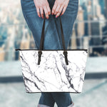 White Gray Scratch Marble Print Leather Tote Bag