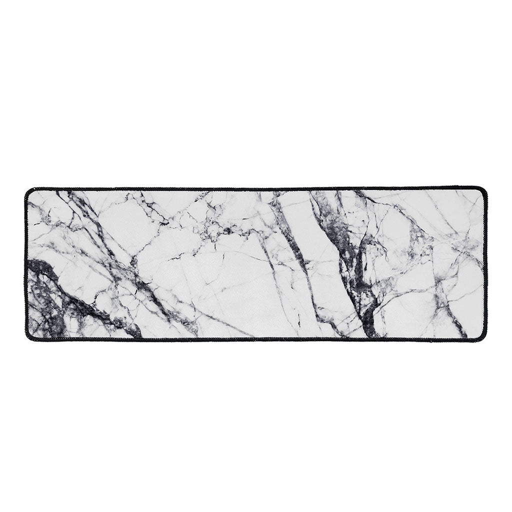 White Gray Scratch Marble Print Long Kitchen Mat