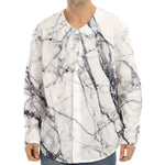 White Gray Scratch Marble Print Long Sleeve Baseball Jersey