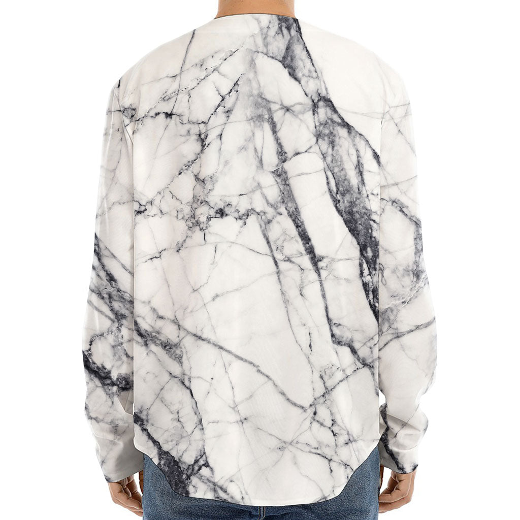 White Gray Scratch Marble Print Long Sleeve Baseball Jersey