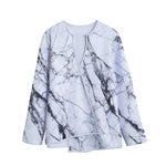 White Gray Scratch Marble Print Long Sleeve Short Coat