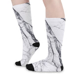 White Gray Scratch Marble Print Long Socks