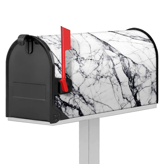 White Gray Scratch Marble Print Mailbox Cover