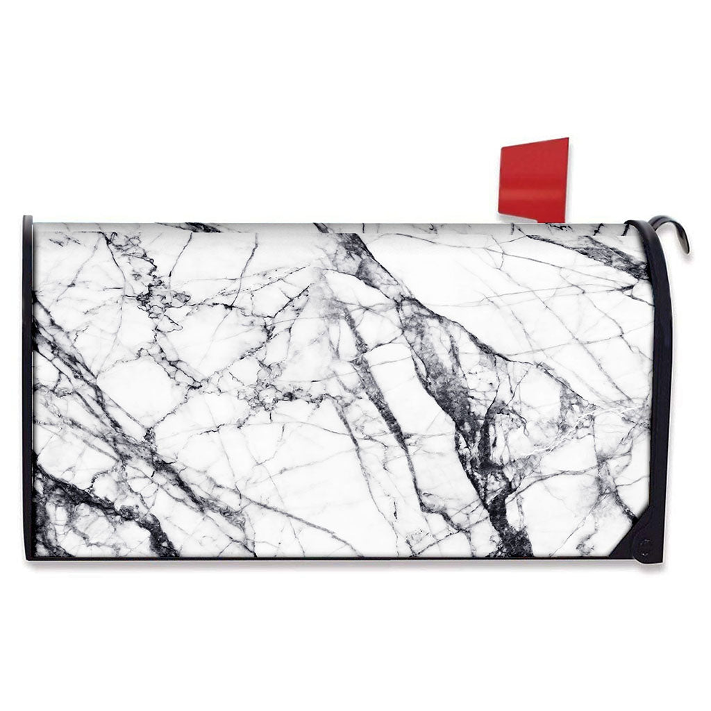 White Gray Scratch Marble Print Mailbox Cover
