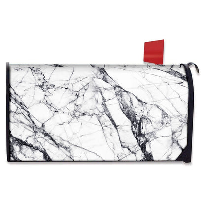 White Gray Scratch Marble Print Mailbox Cover