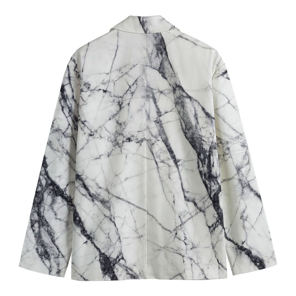 White Gray Scratch Marble Print Men's Blazer