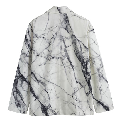 White Gray Scratch Marble Print Men's Blazer