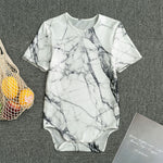 White Gray Scratch Marble Print Men's Bodysuit