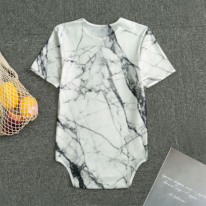 White Gray Scratch Marble Print Men's Bodysuit