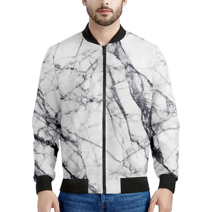 White Gray Scratch Marble Print Men's Bomber Jacket