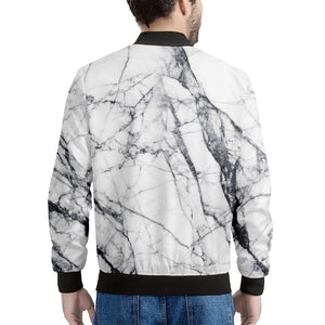 White Gray Scratch Marble Print Men's Bomber Jacket