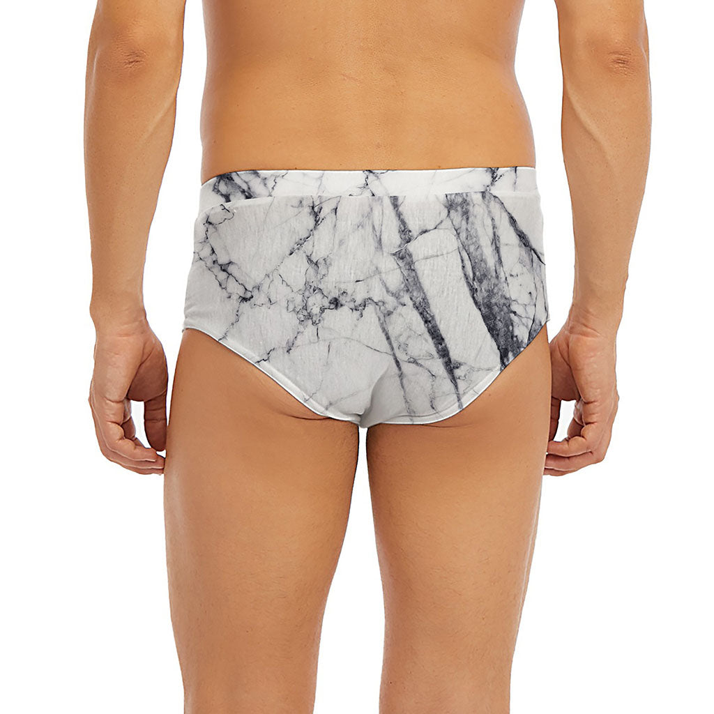 White Gray Scratch Marble Print Men's Briefs
