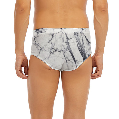 White Gray Scratch Marble Print Men's Briefs