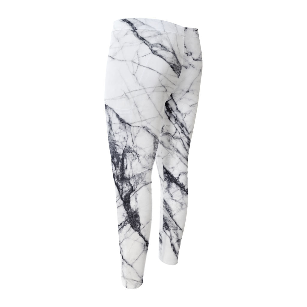 White Gray Scratch Marble Print Men's Compression Pants