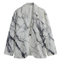 White Gray Scratch Marble Print Men's Cotton Blazer