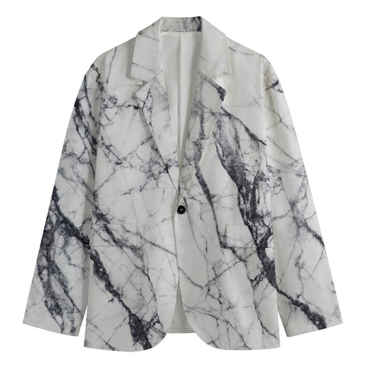 White Gray Scratch Marble Print Men's Cotton Blazer